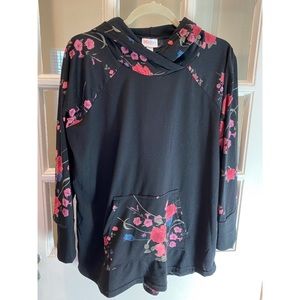Black Floral Lularoe Amber Hoodie Size Large — Jersey Material